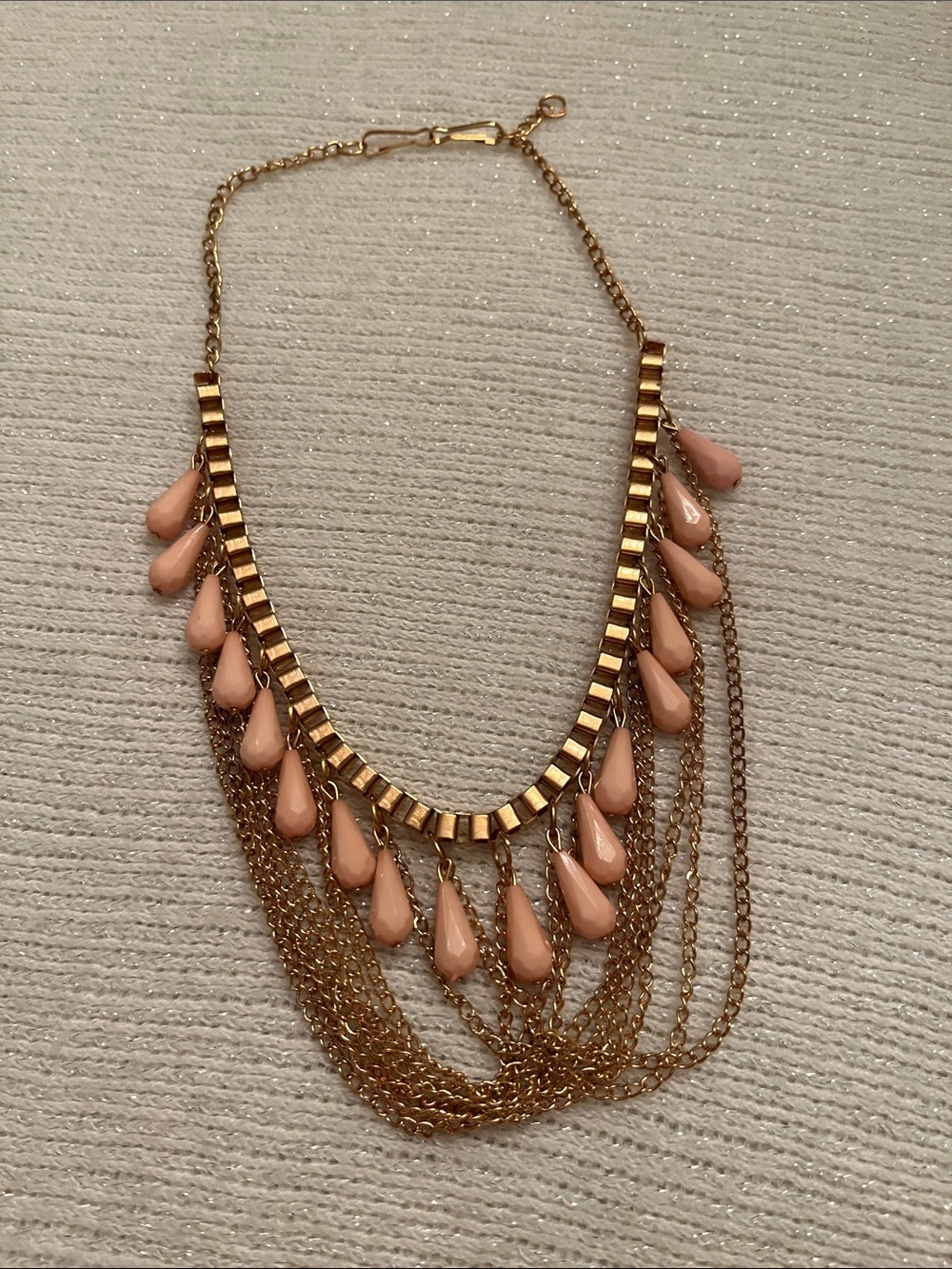 Gold-Tone Necklace with Peach Teardrop Drops - Women Jewelry